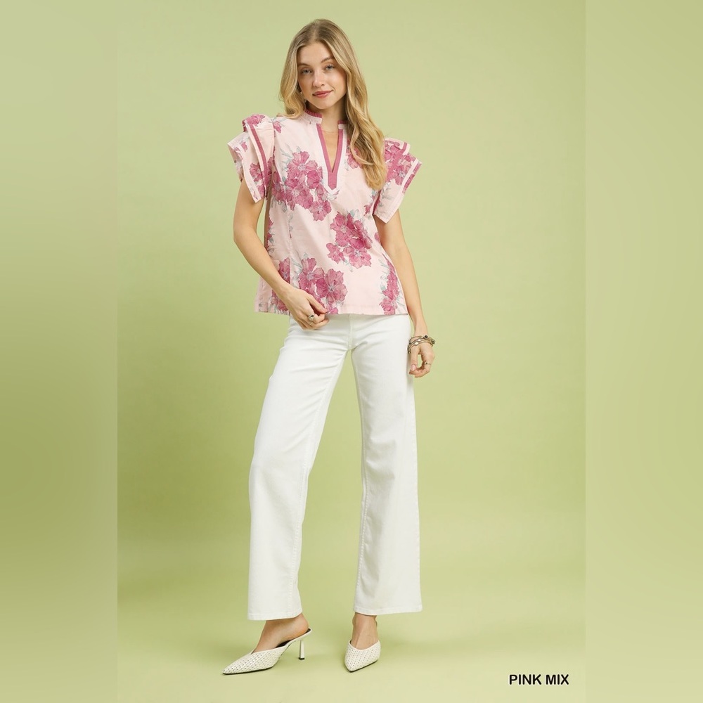 🌸 Umgee Mix Floral Ruffle Sleeve Blouse 🌸🛍️